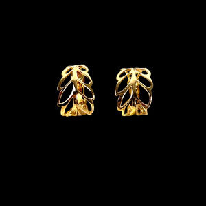 Vintage Napier Hoop Earrings Polished Gold Tone Cut Out Leaf Screw On Lever Clip